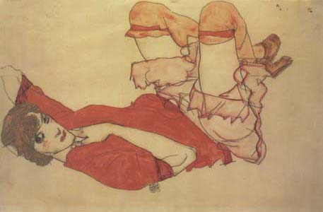 Egon Schiele Wally in Red Blouse with Raised Knees (mk12)